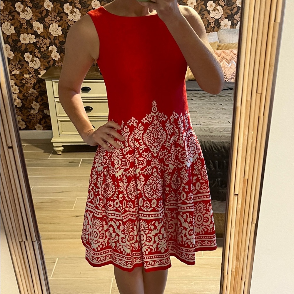 Jones New York Red and White Patterned Mini Dress